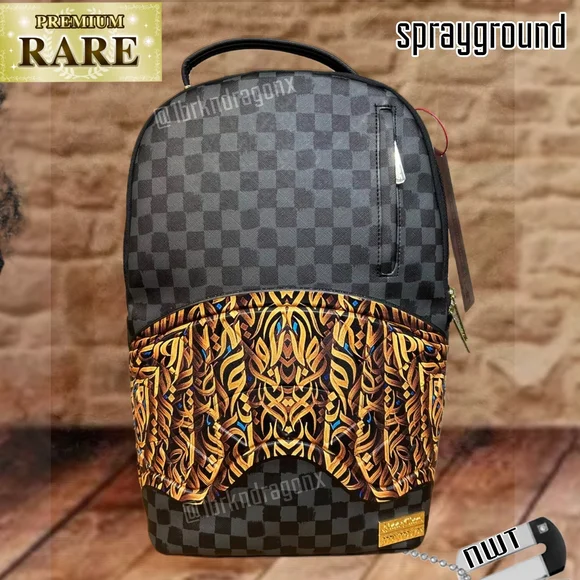 RARE NWT Sprayground Backpack Checkered Black Gold Limited Edition Diaa Travel